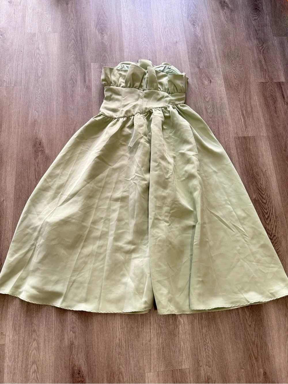 elliatt laurel green satin ruffle bust boned strapless maxi gown dress XL NEW - Picture 9 of 15